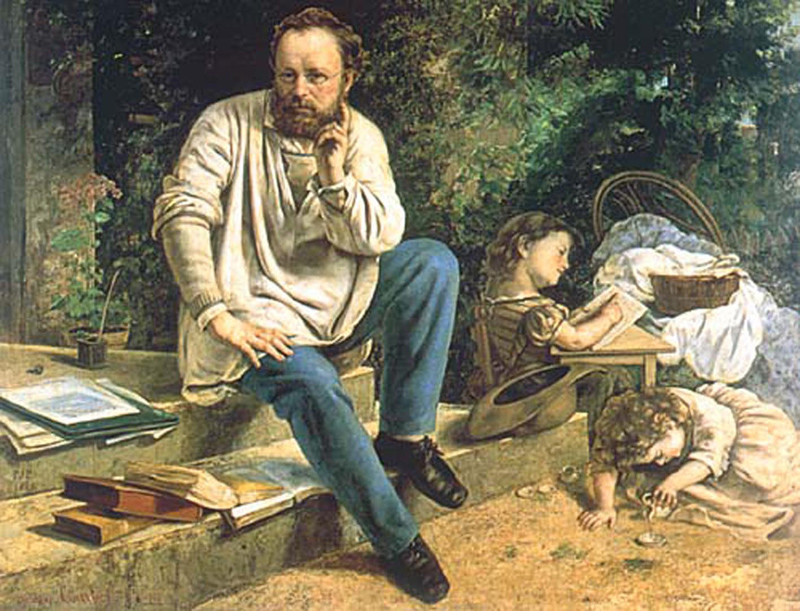 Courbet – Proudhon, l’art et le peuple. : Gustave Courbet, Pierre-Joseph Proudhon et ses enfants en 1853, Musée du Petit Palais
